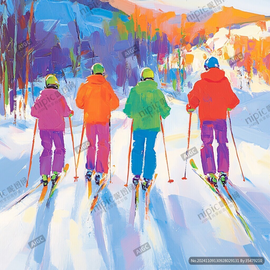 滑雪运动户外出插画