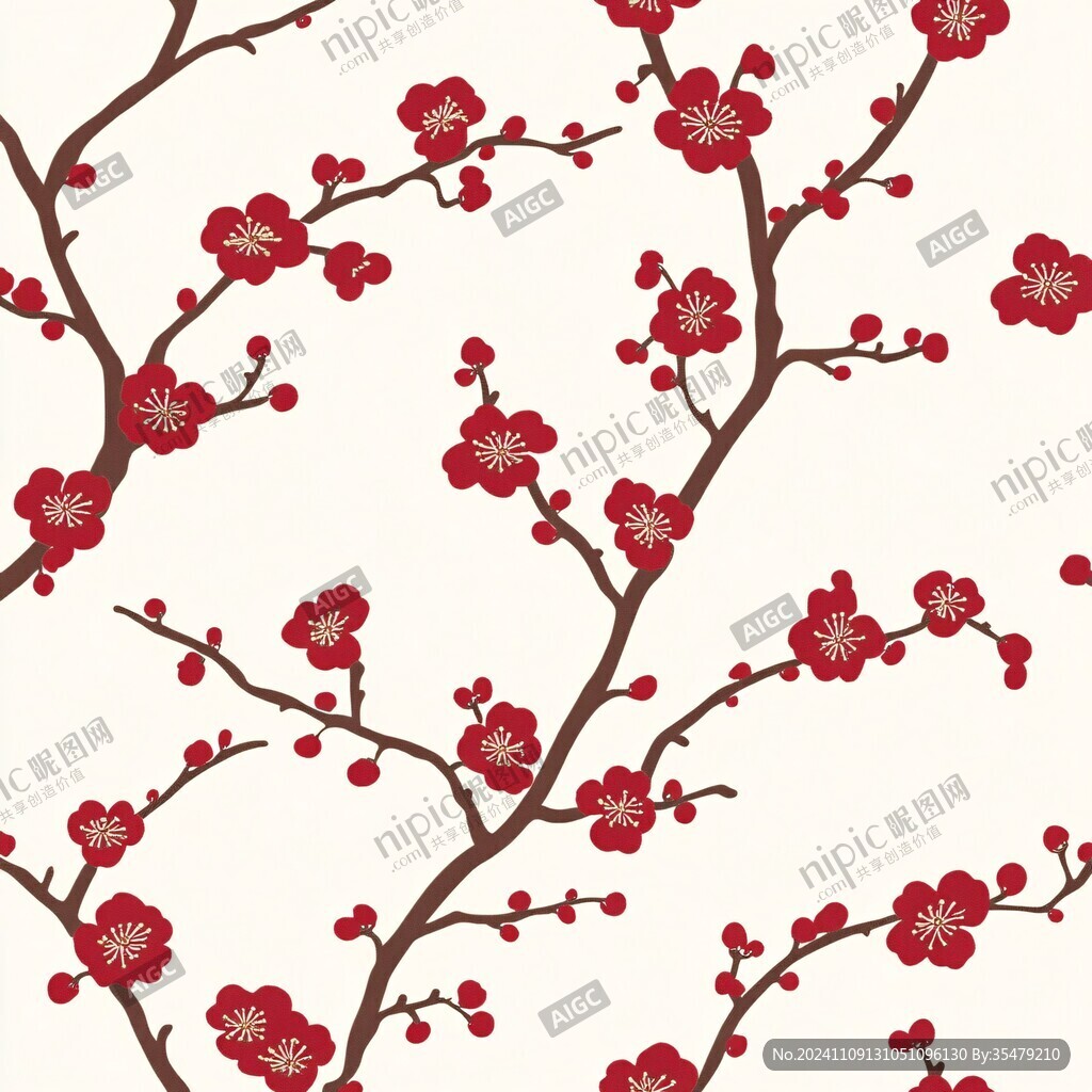 手绘红底梅花