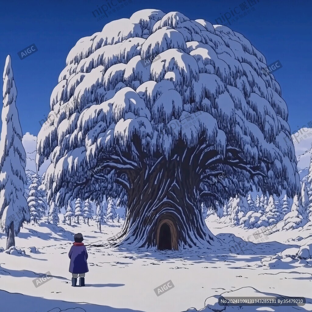 积满雪的大树