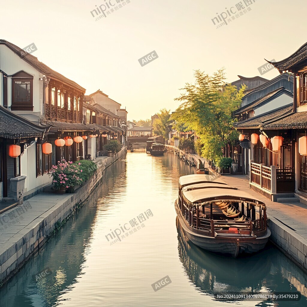 傍晚古运河风光