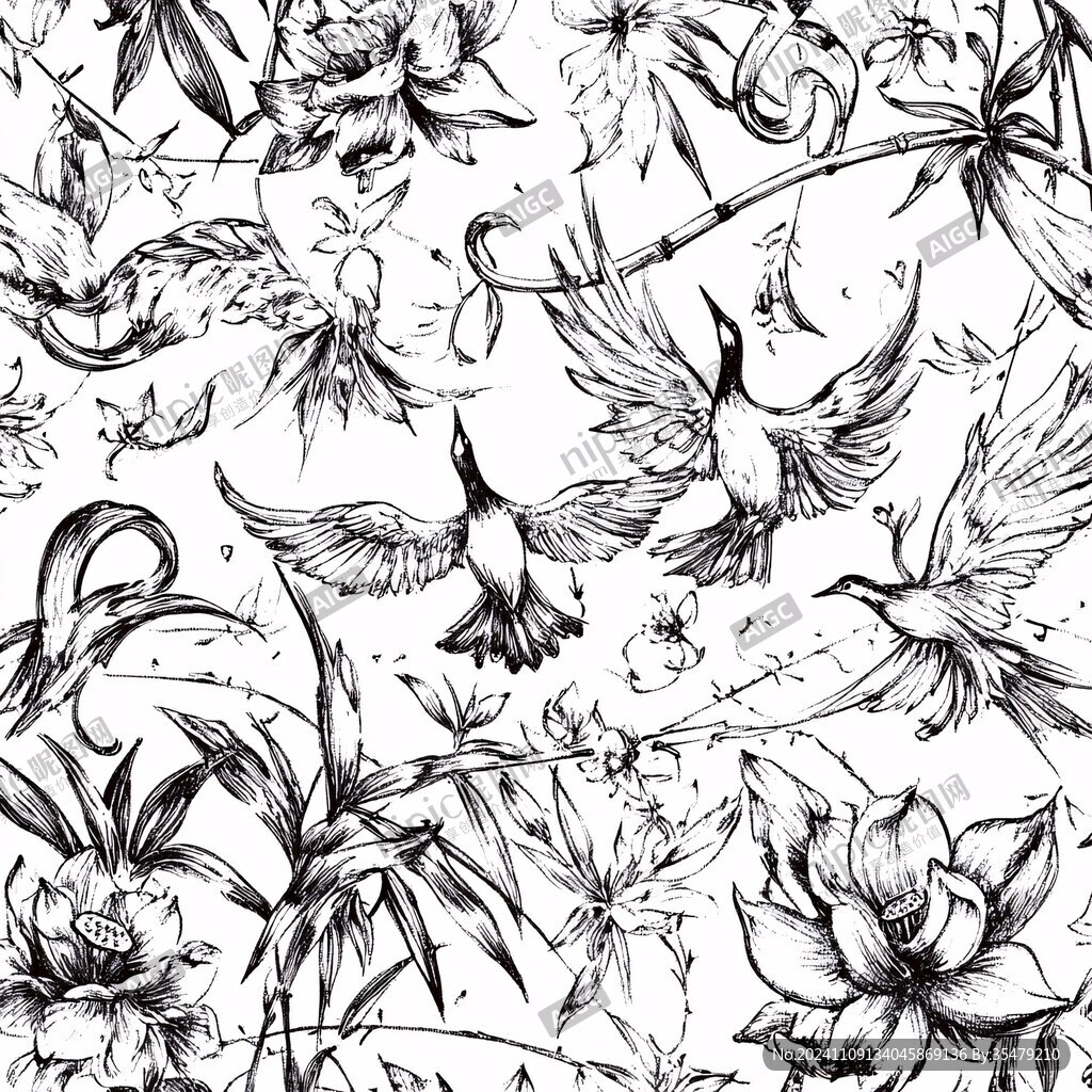 蜂鸟玫瑰提花印花