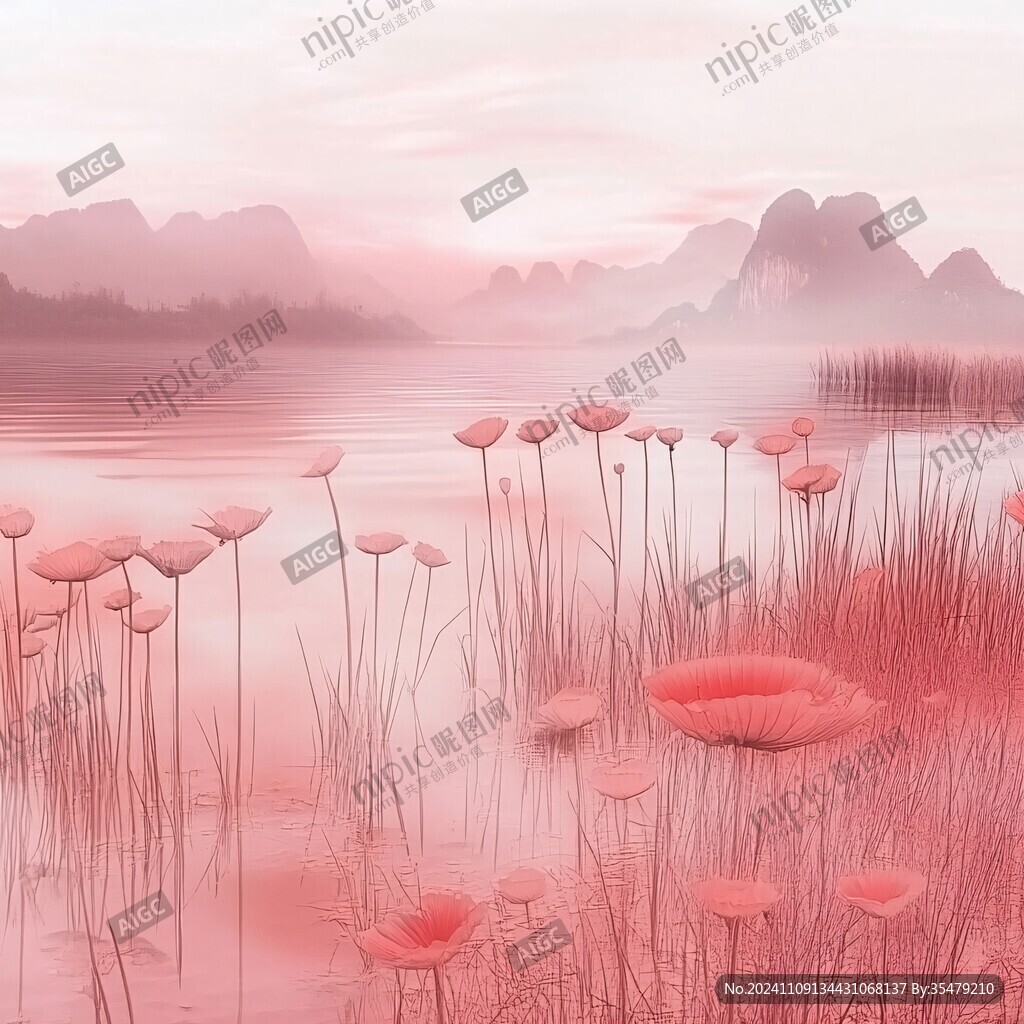 粉色水的奇幻超现实景观