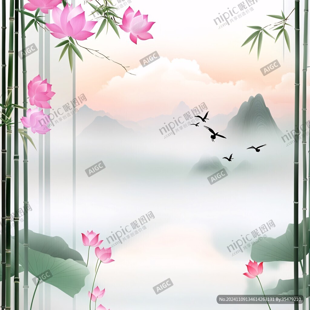山水竹林插画