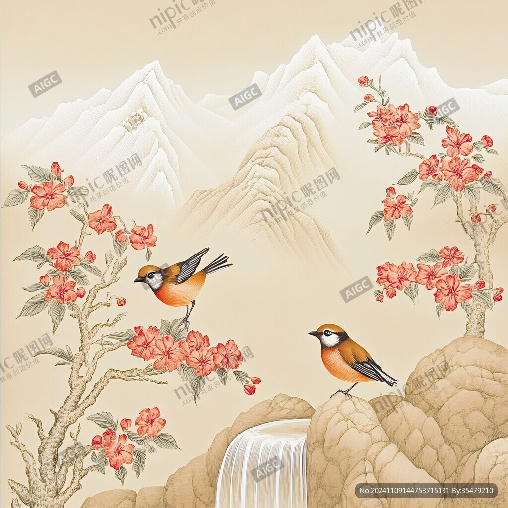 手绘花鸟工笔山水