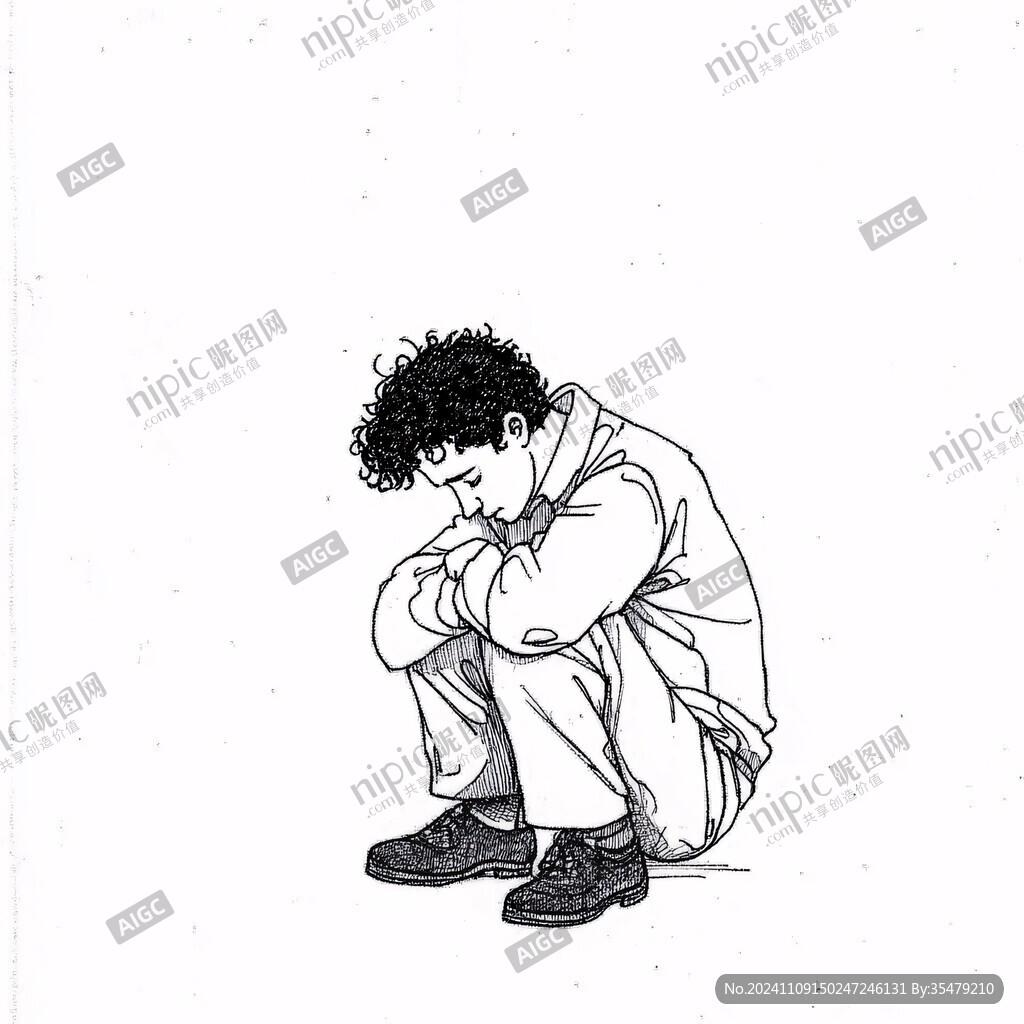 线稿蹲着的人