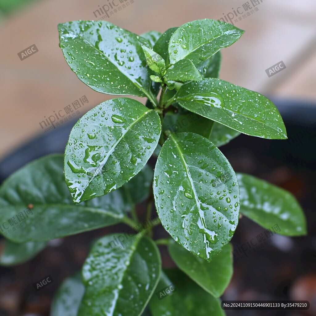 万年青树叶上雨珠