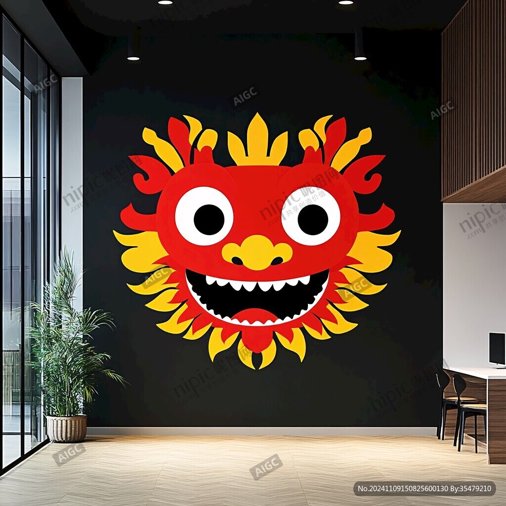 舞狮窗贴
