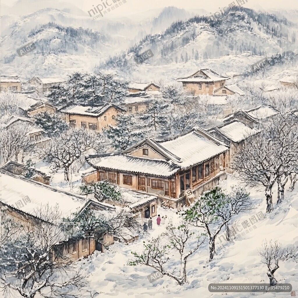 粉彩雪景图