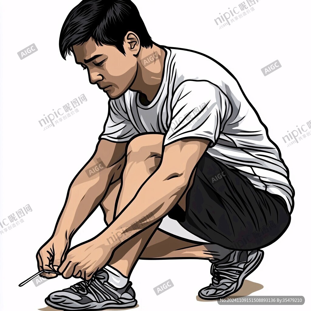 线稿蹲着的人