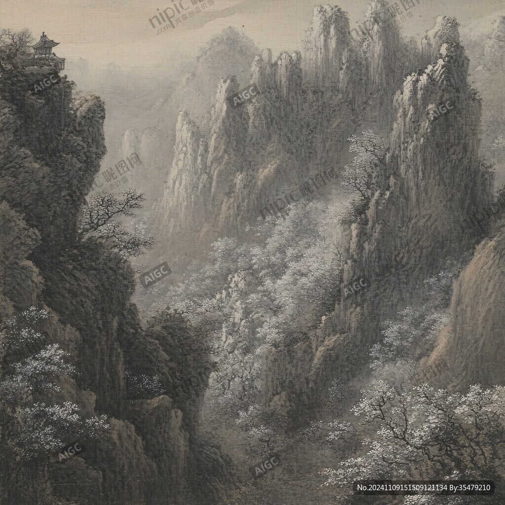 禅境山峰群山国画油画