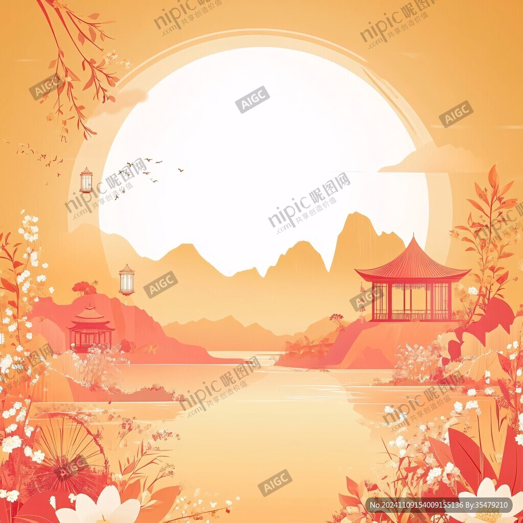 新中式包装风景插画