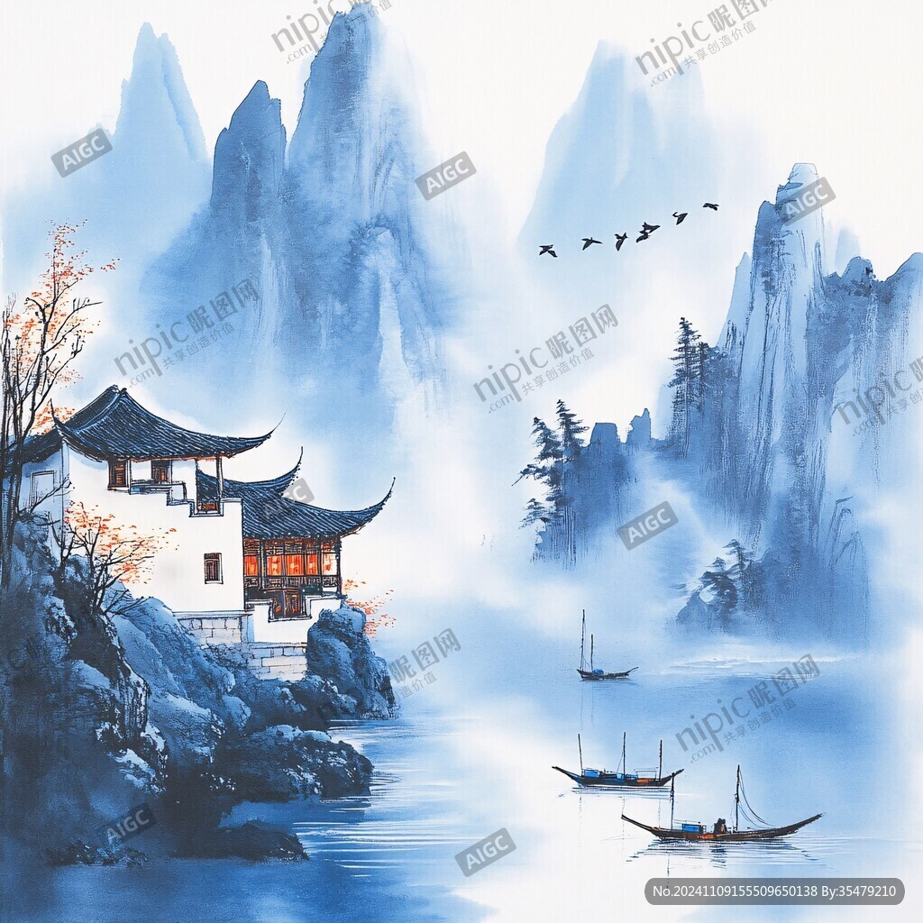 楼阁山水意境画