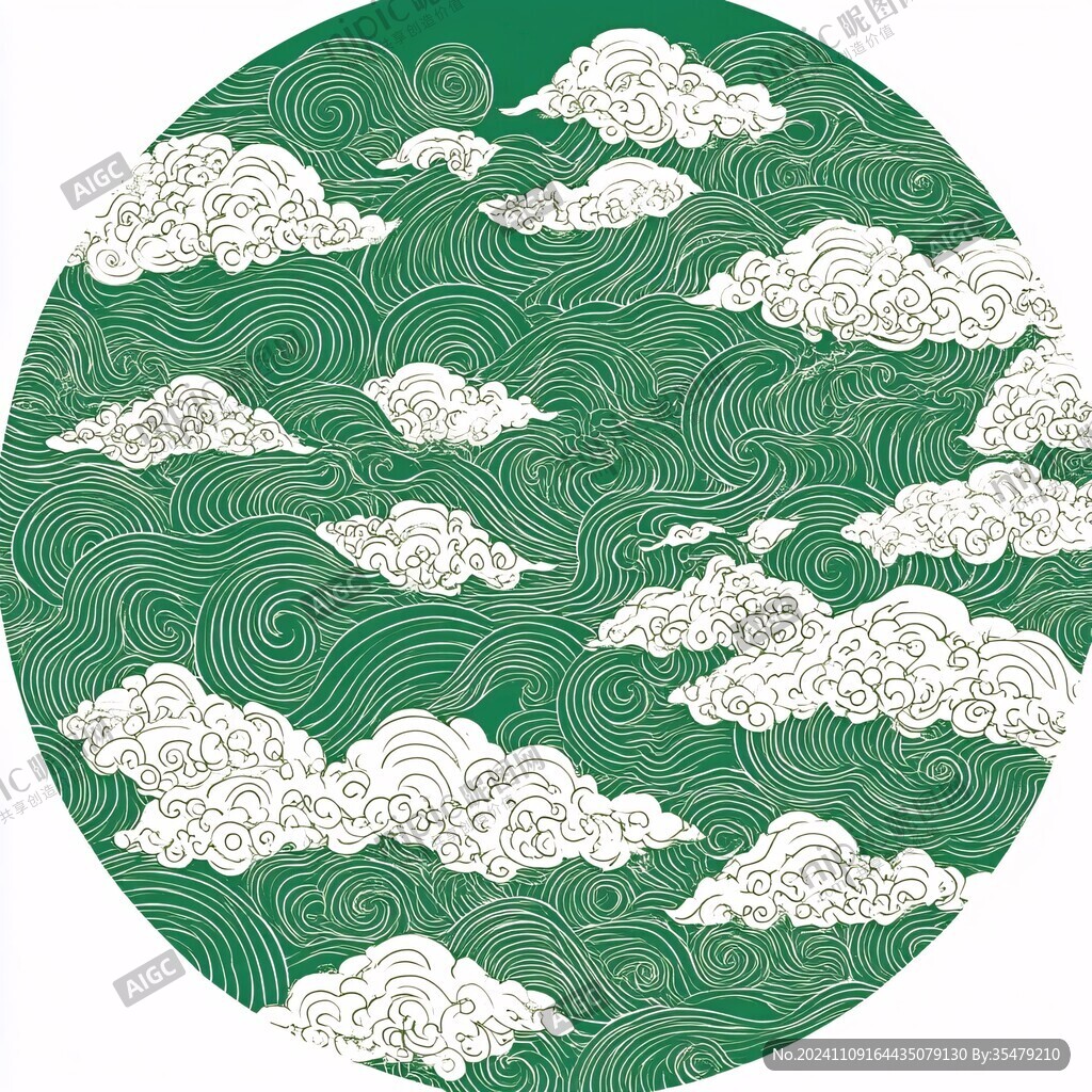 圆形国潮海浪