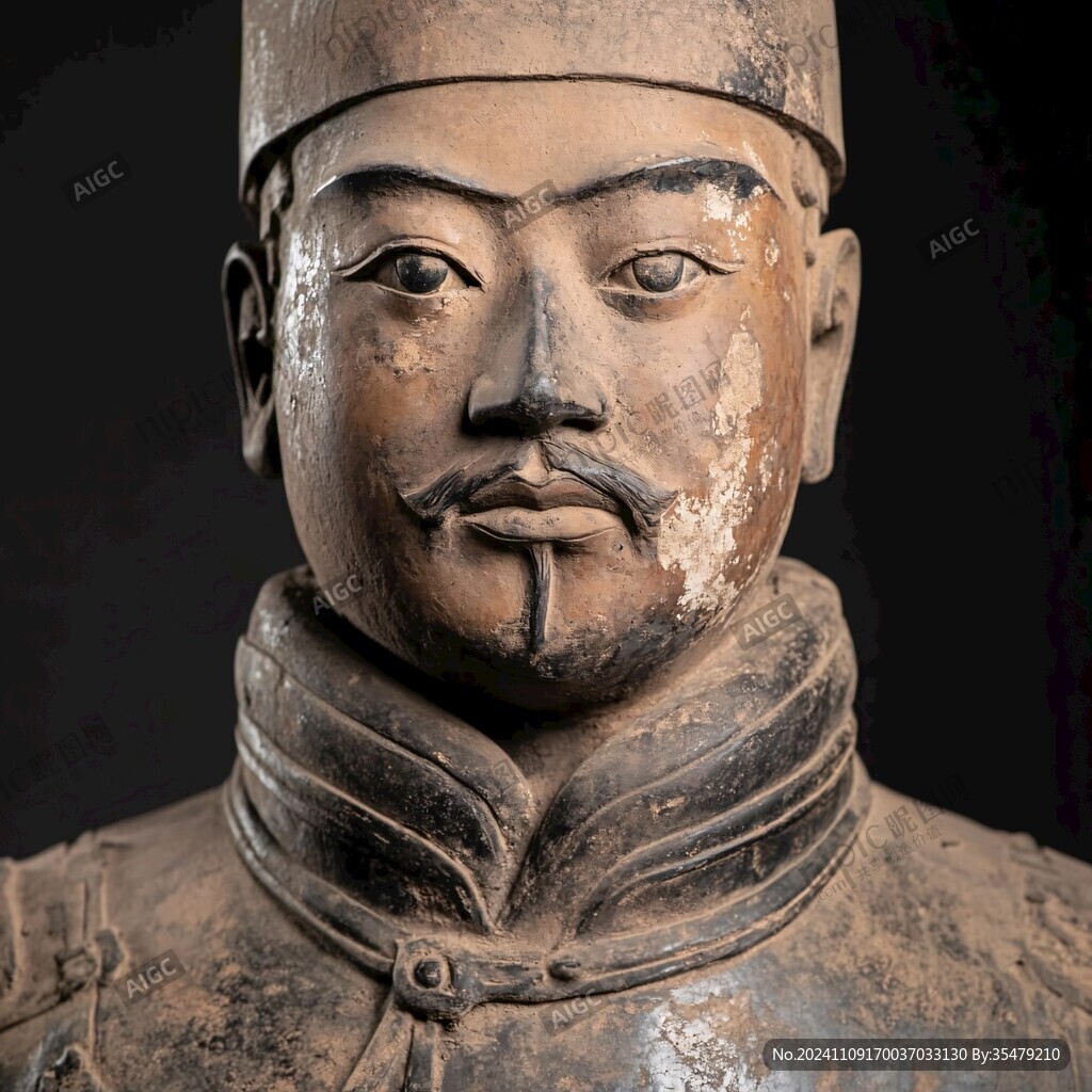 贴金彩绘武官俑