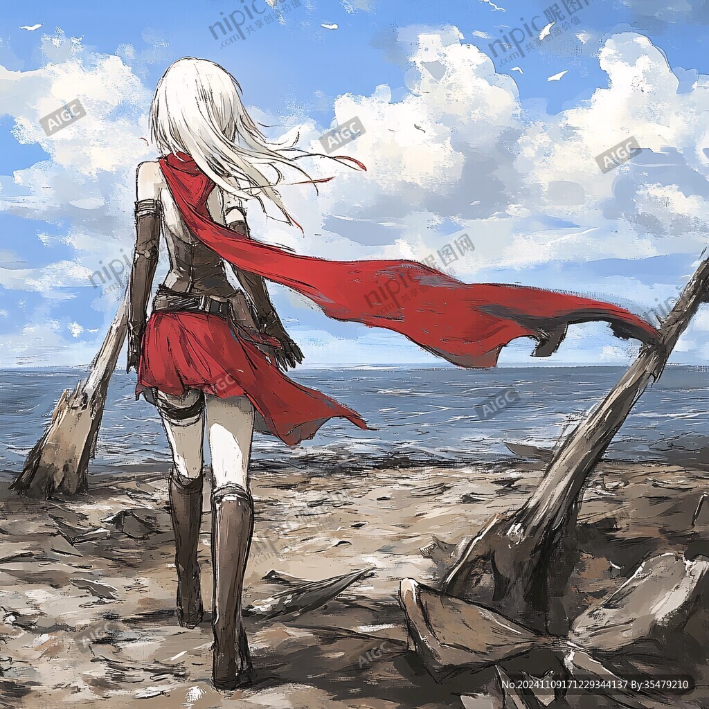 红衣少女背影