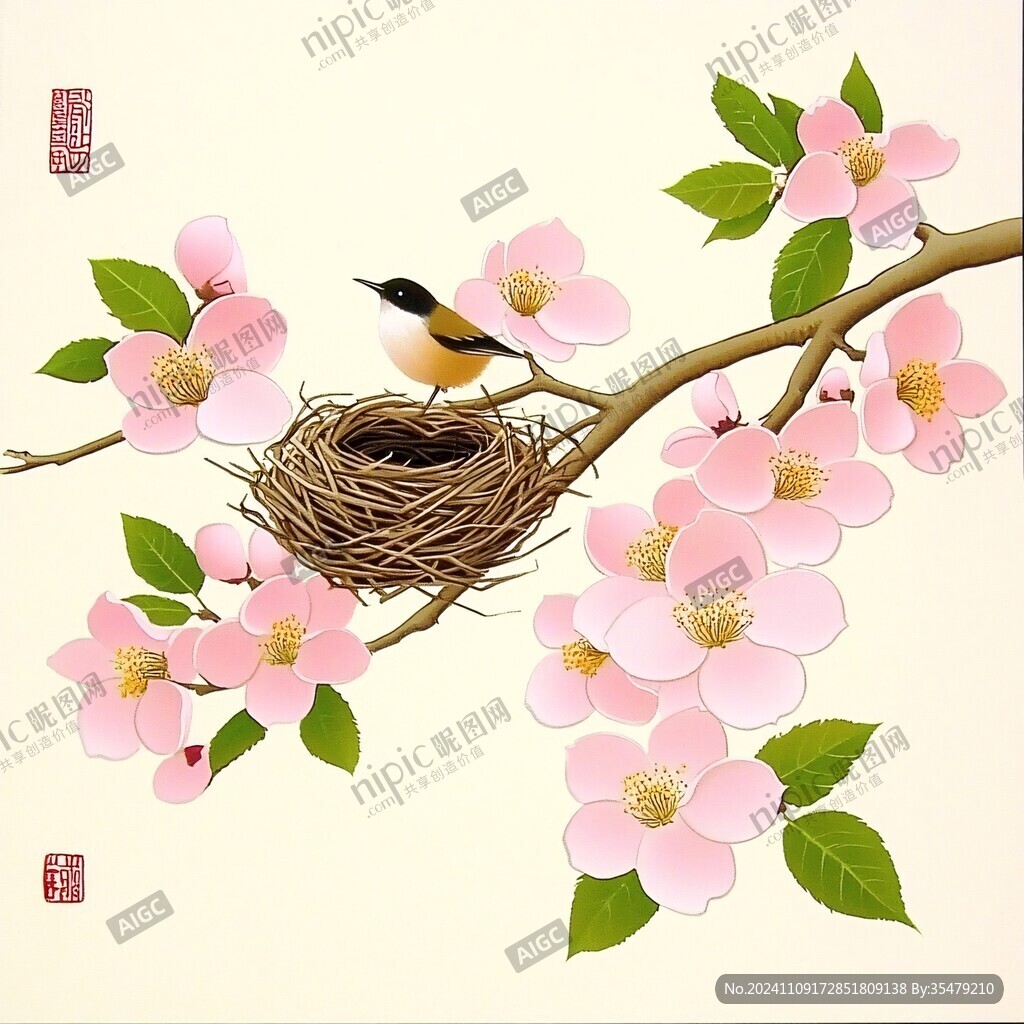 桃花小鸟装饰画