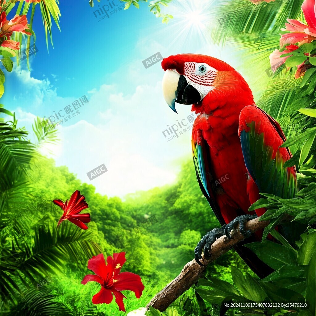 鹦鹉花卉墙纸