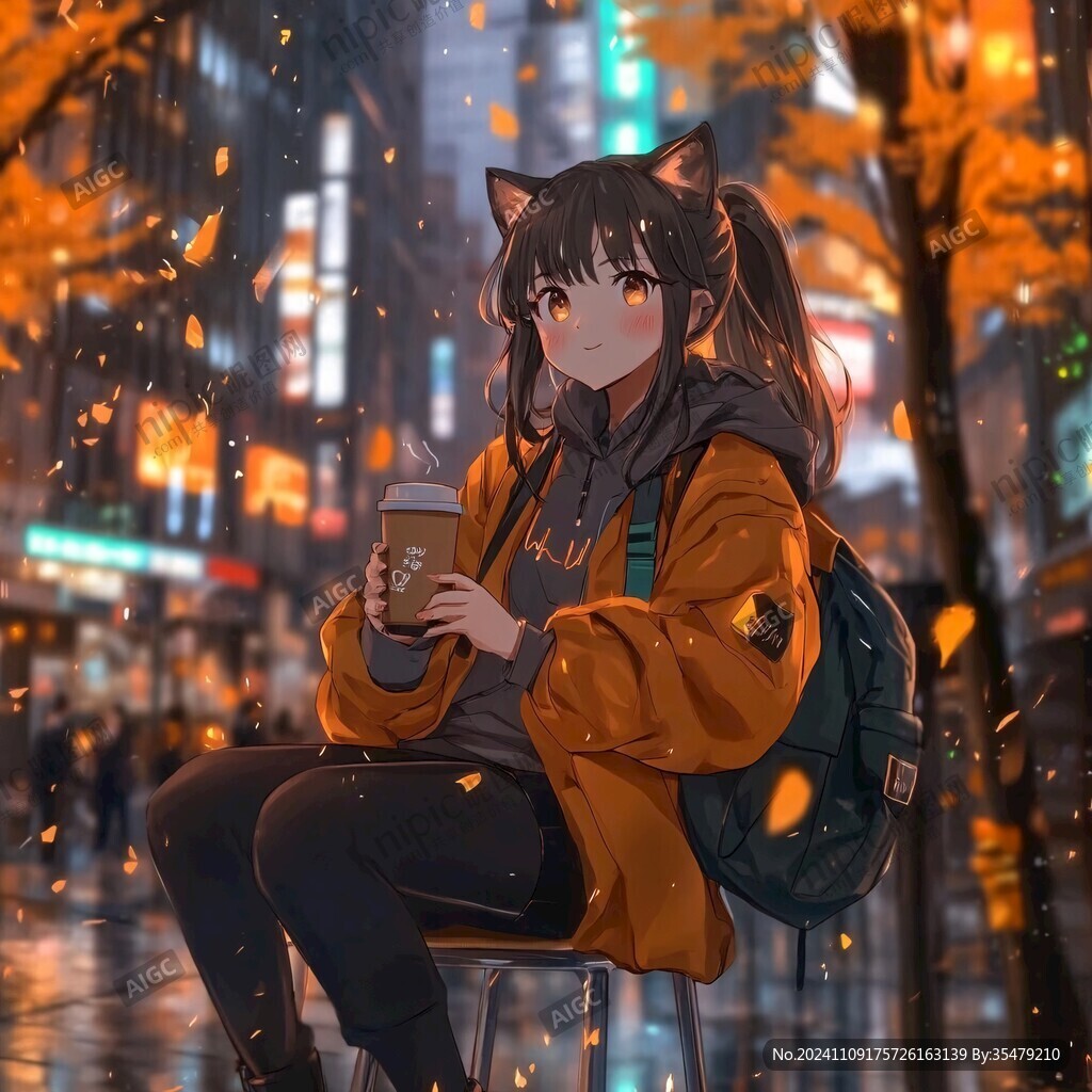 二次元女孩喝奶茶