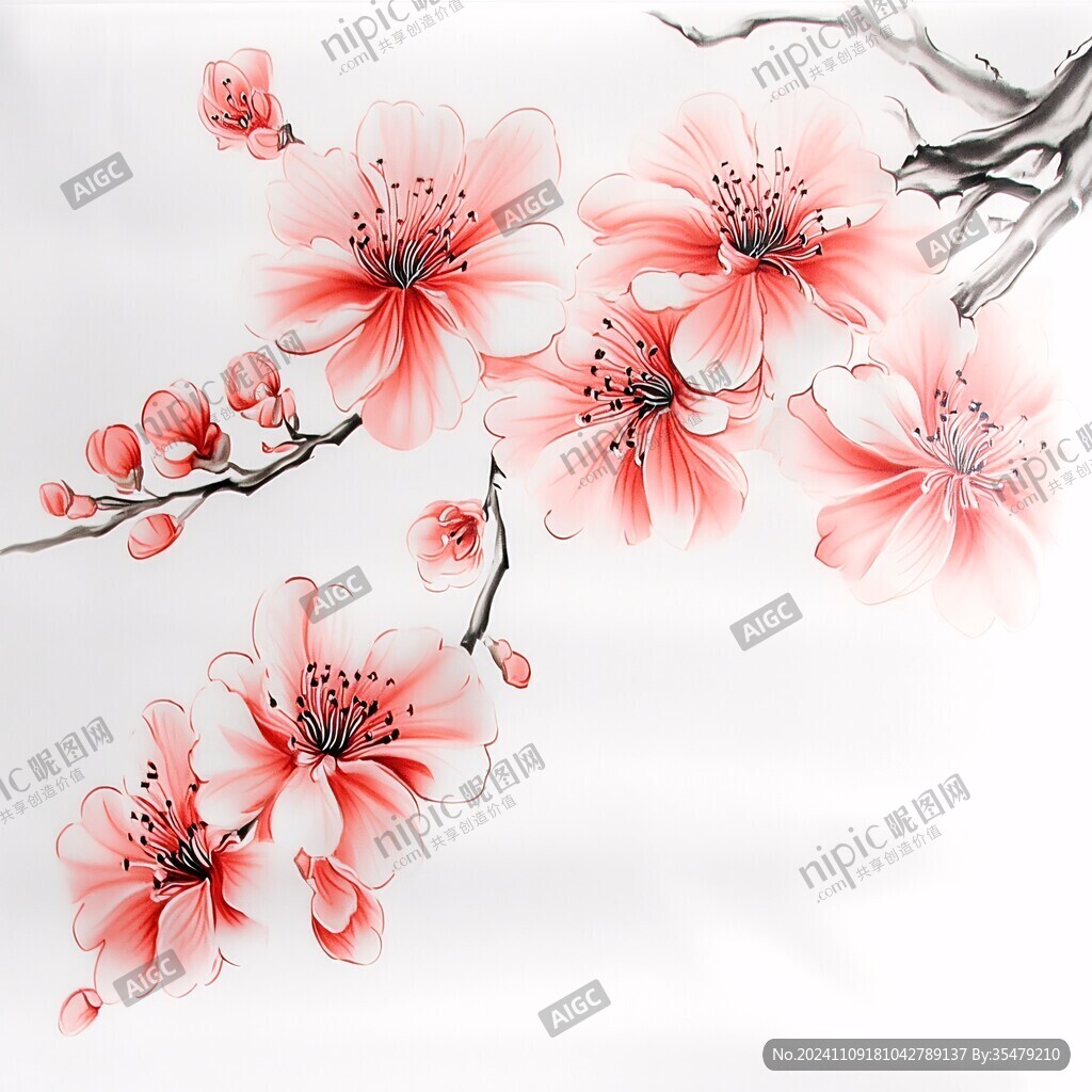 手绘桃花装饰画