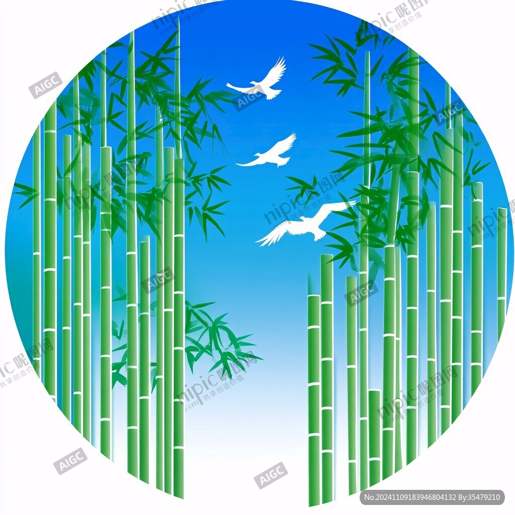 竹林飞鸟插画