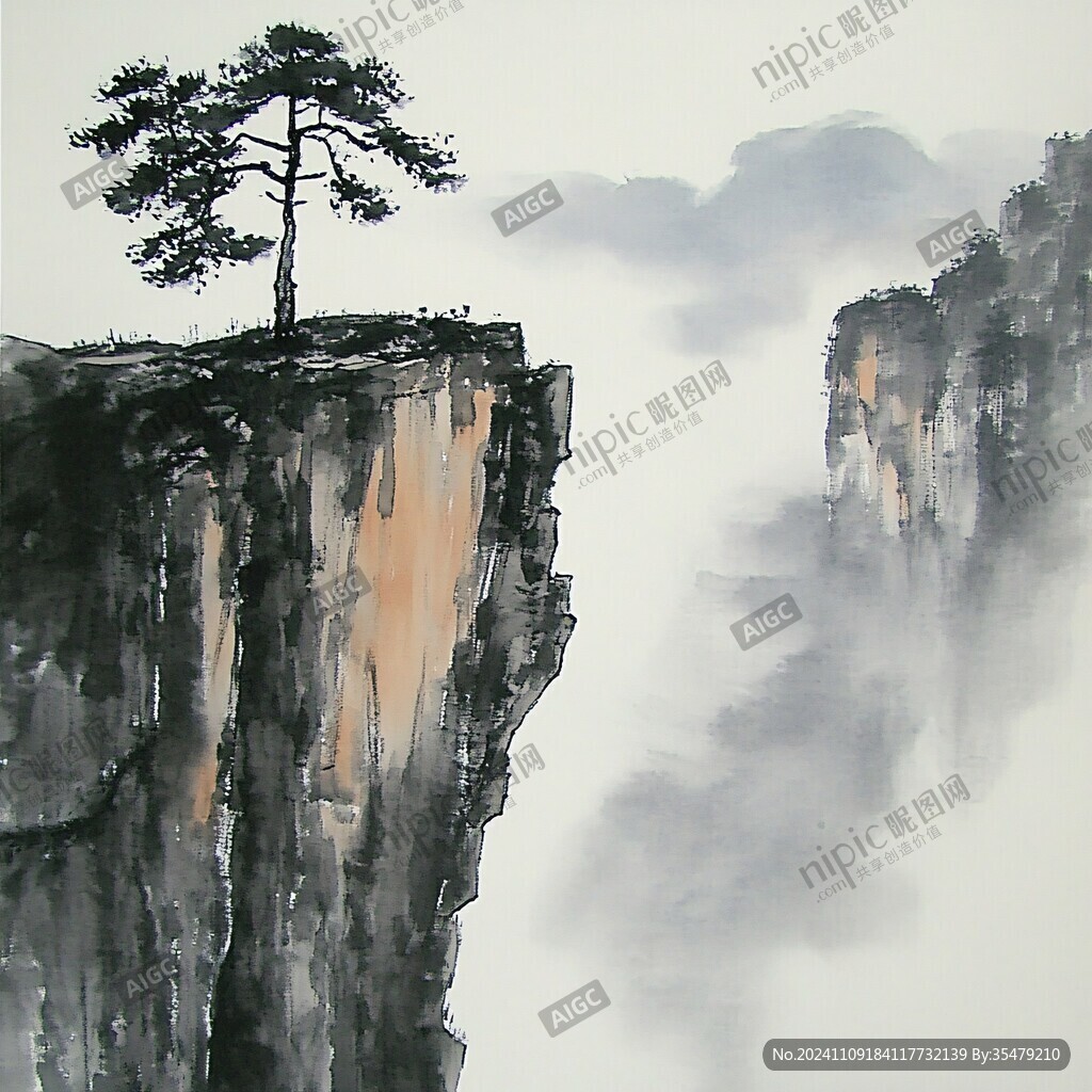 迎客松水墨山川