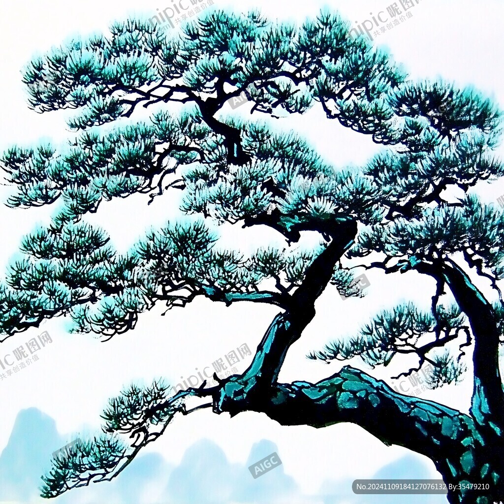 手工画青松