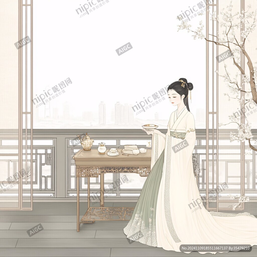 古风美女喝茶品茶
