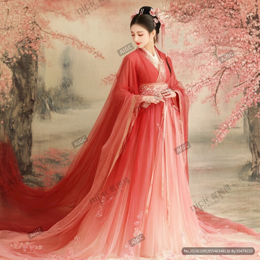 红色古代薄纱服