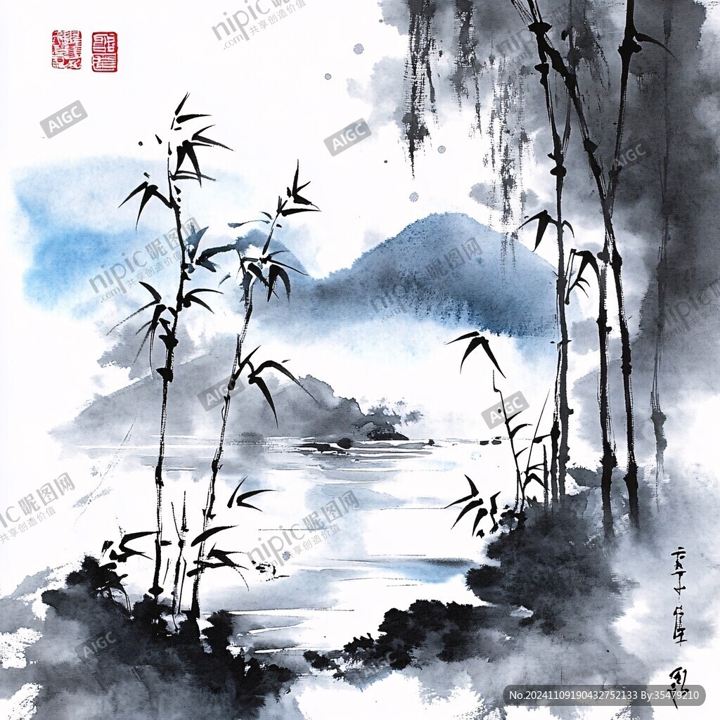 竹林水墨画