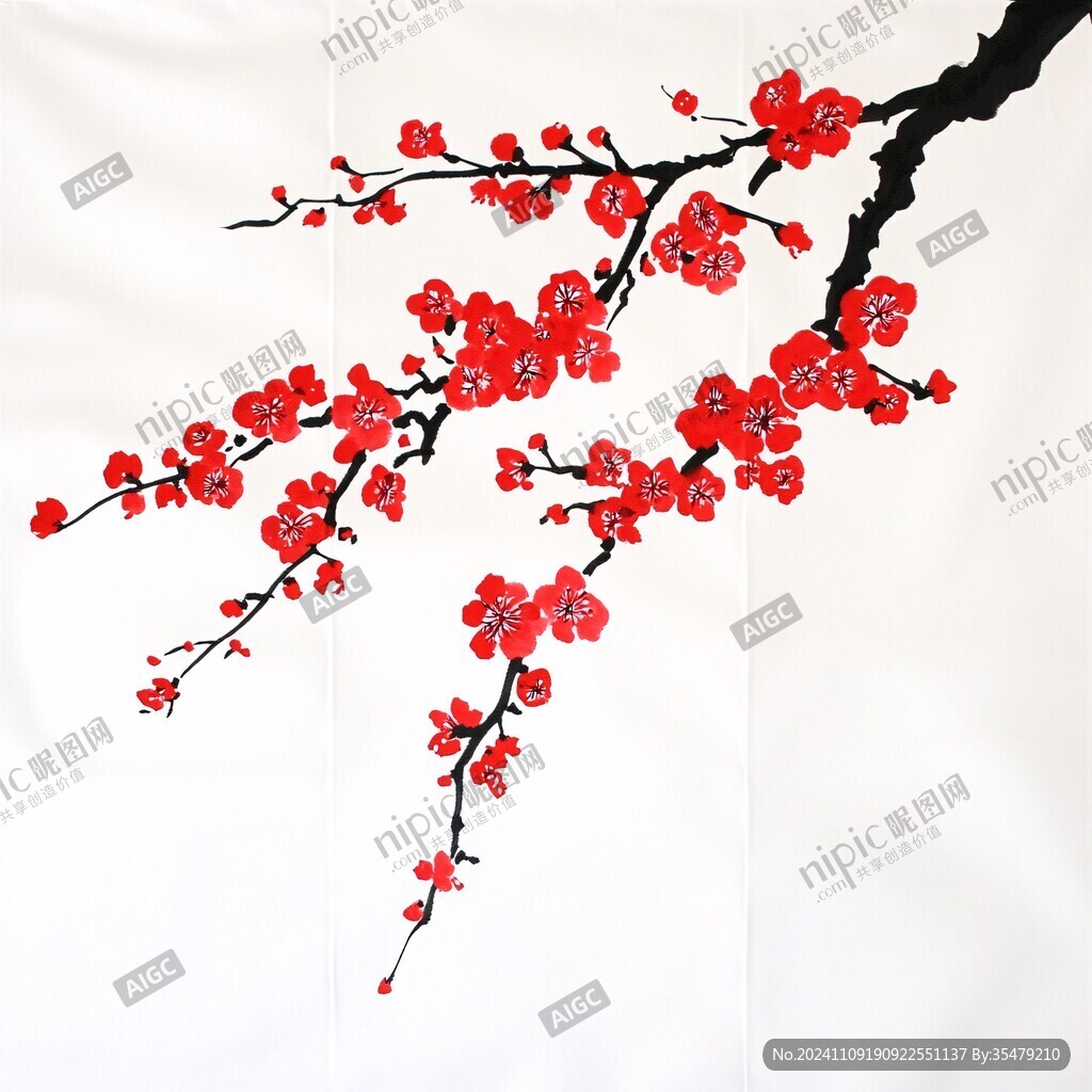 手绘梅花壁画