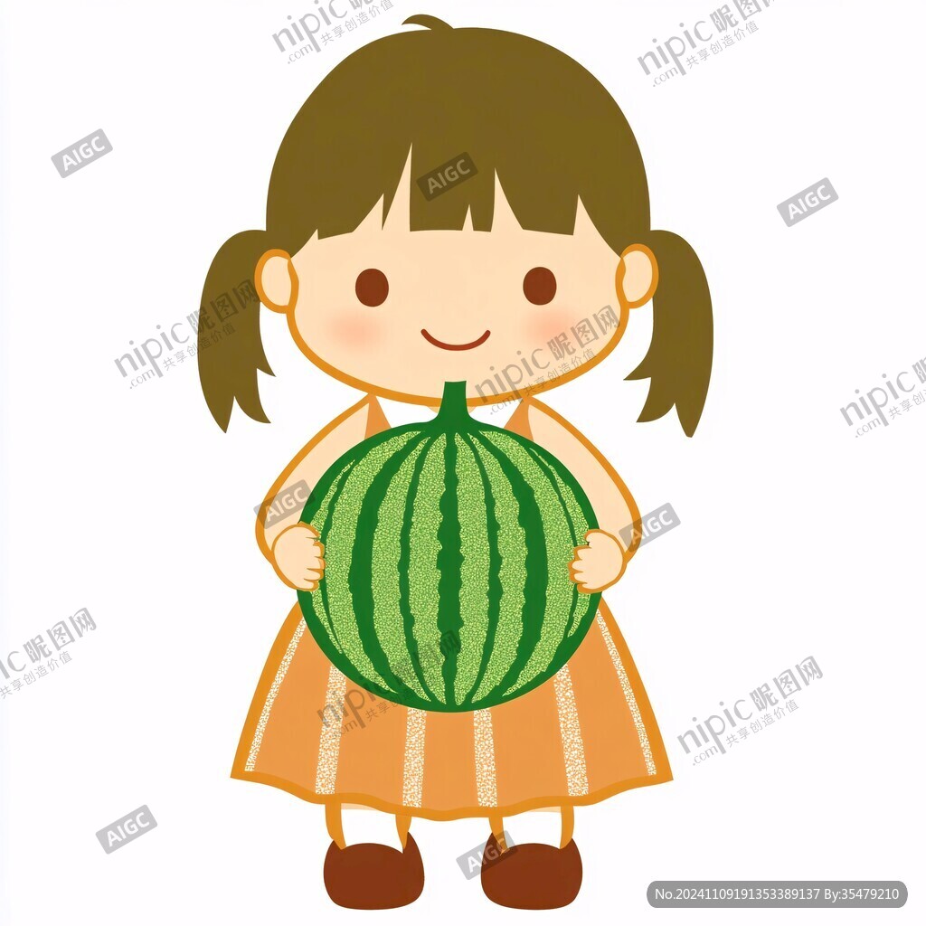 手绘西瓜与小孩
