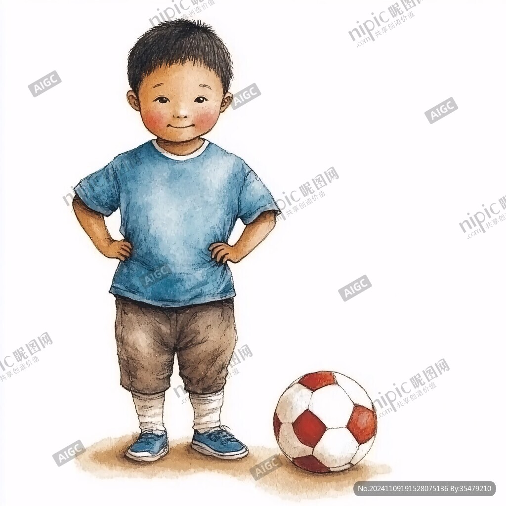 抱足球的男孩