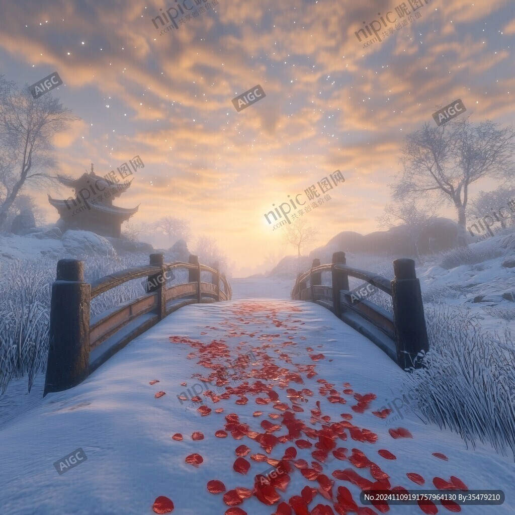 冬季小桥夕阳