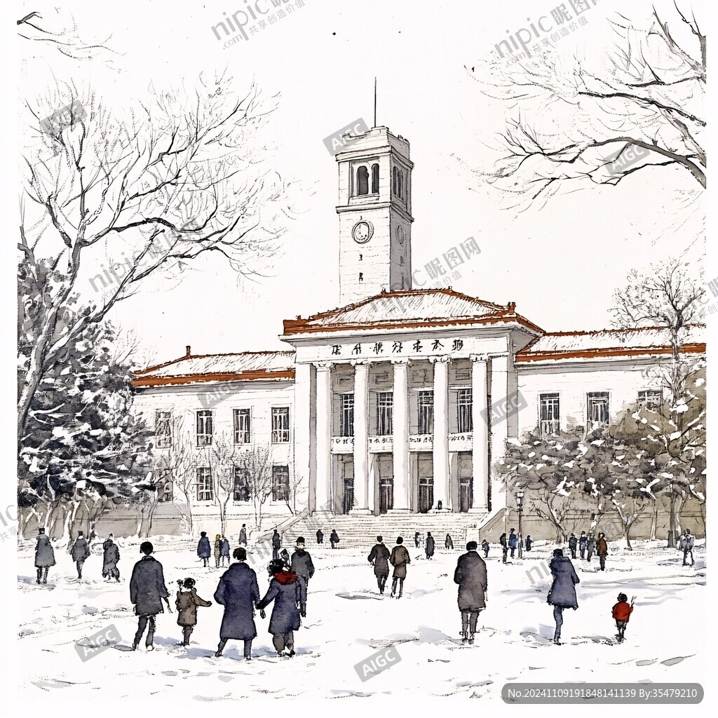 东北大学印象水彩插画