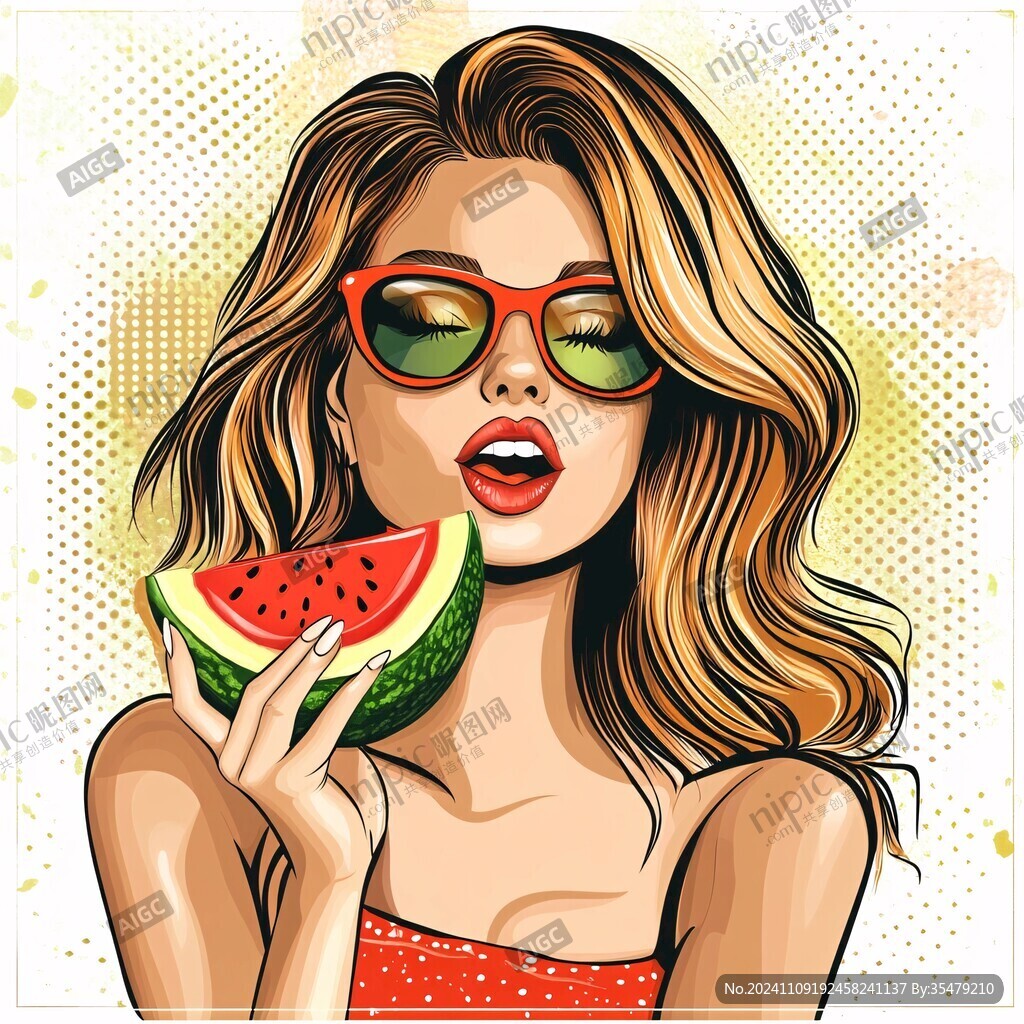 西瓜水蜜桃卡通女孩