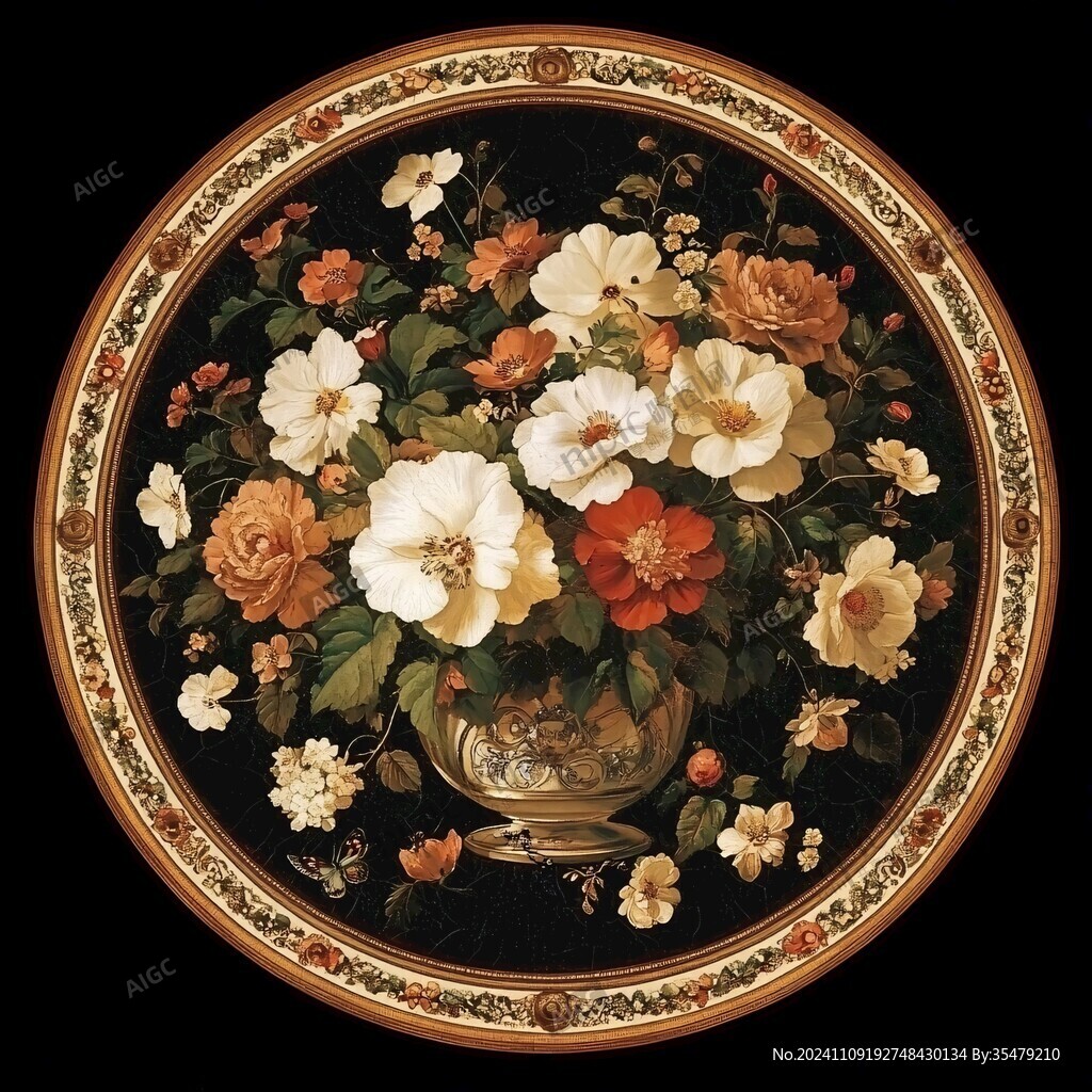 高清插画宫廷静物花卉