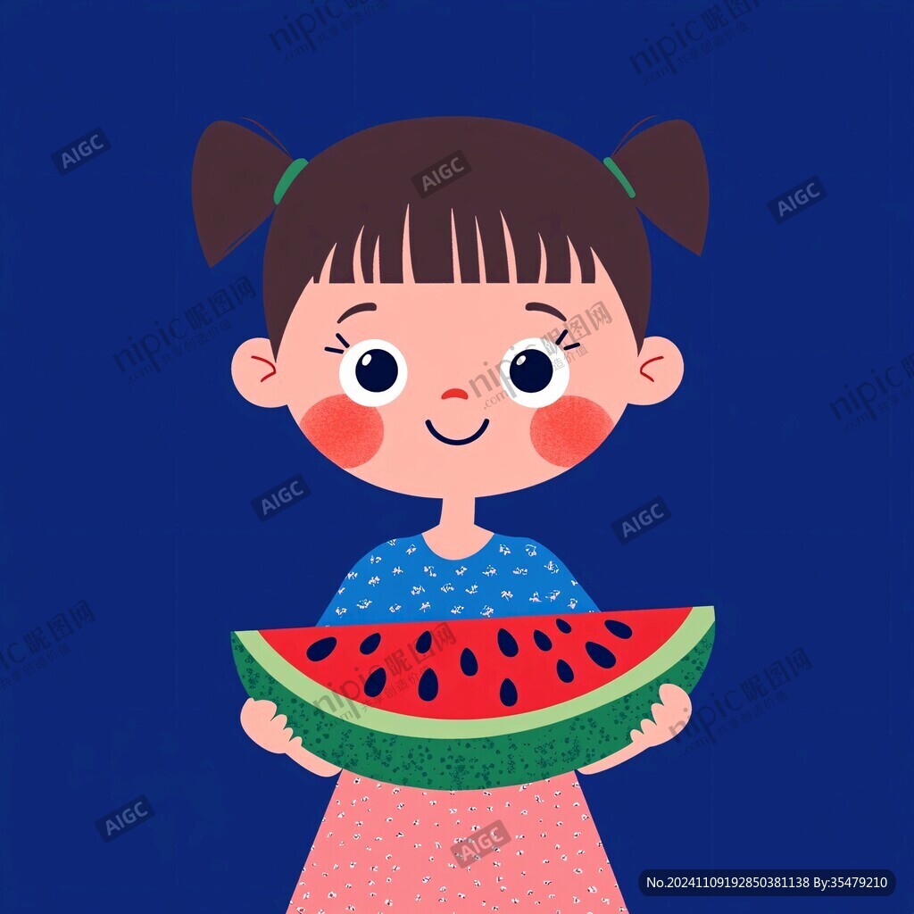 吃西瓜插画