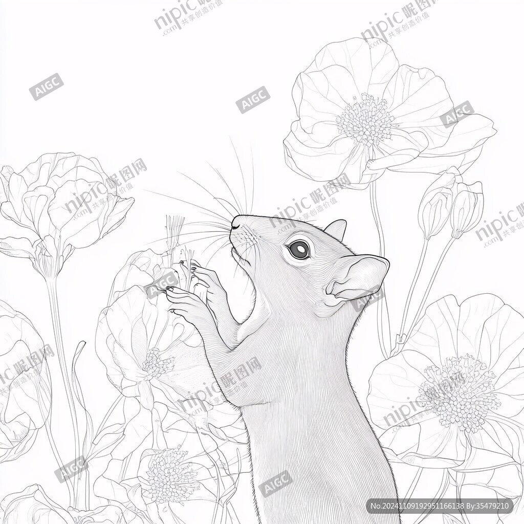 线描金花鼠
