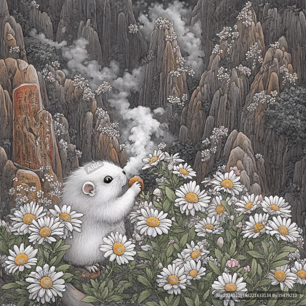 菊花小鸡装饰画