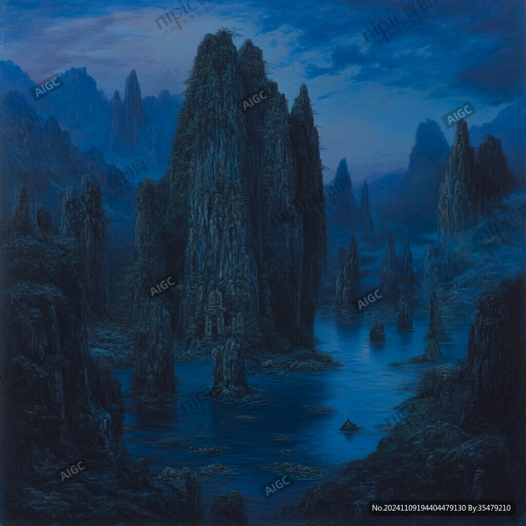 蓝调山水画