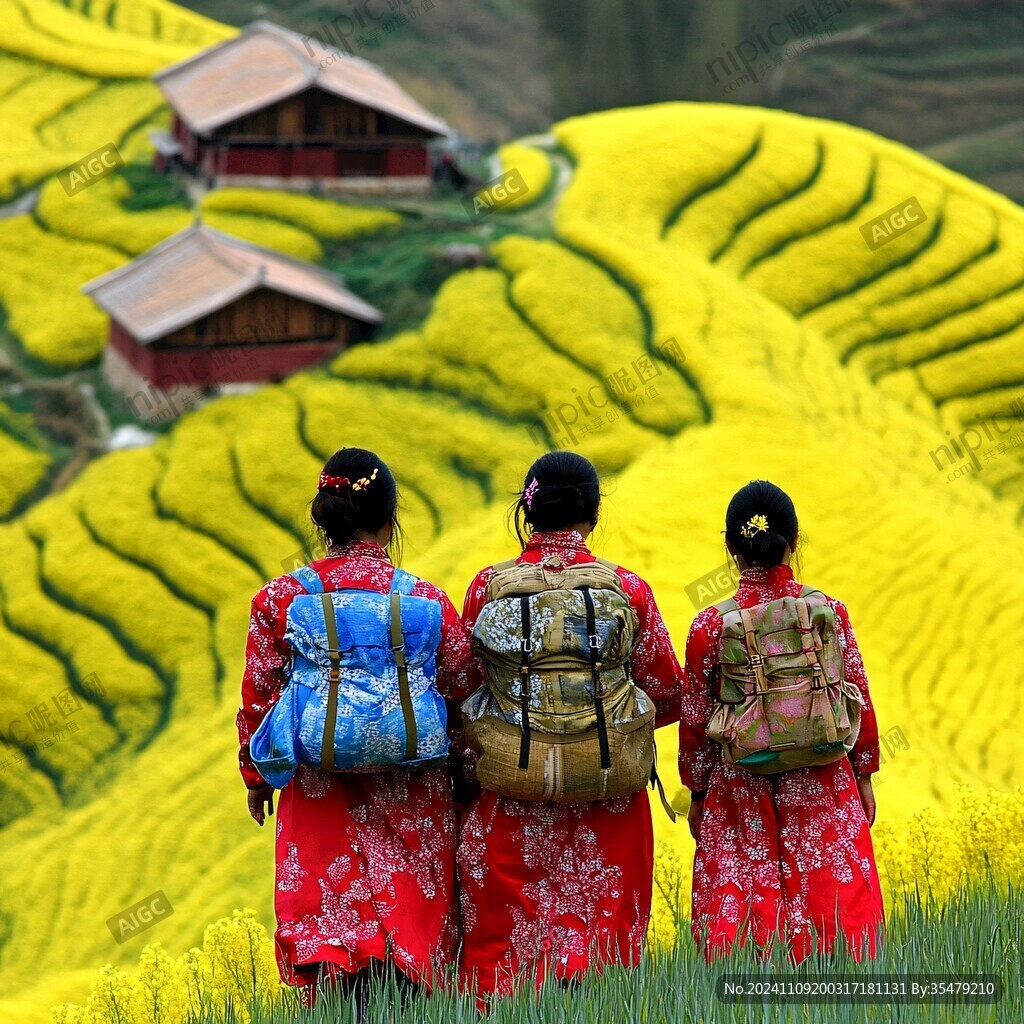 山坡油菜花游客