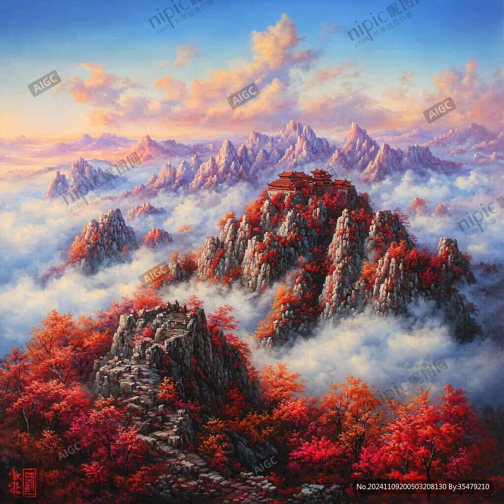 伏牛山主峰油画