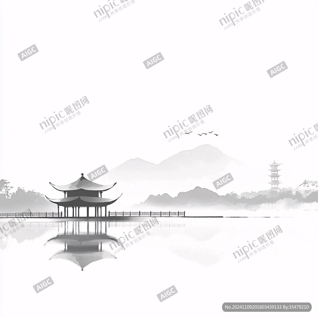 水墨山水凉亭