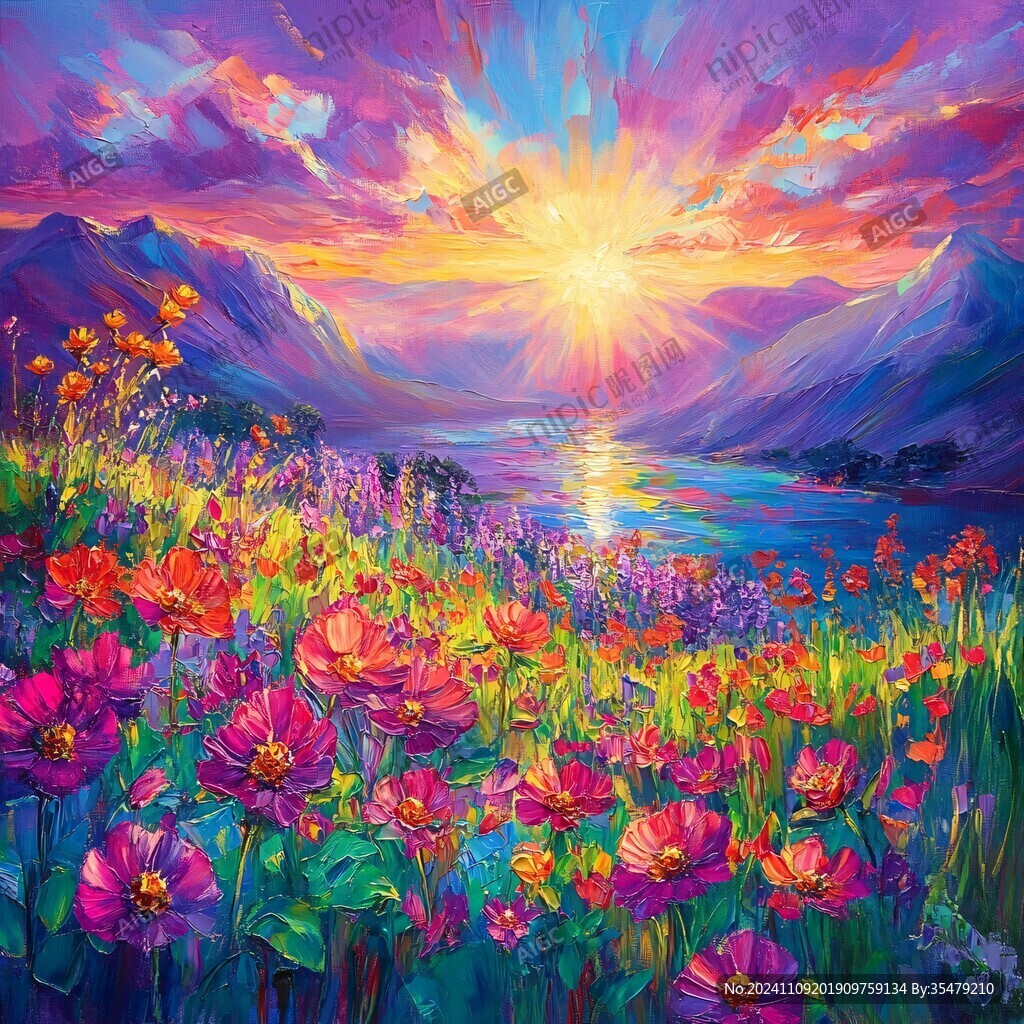 原创油画油紫色花