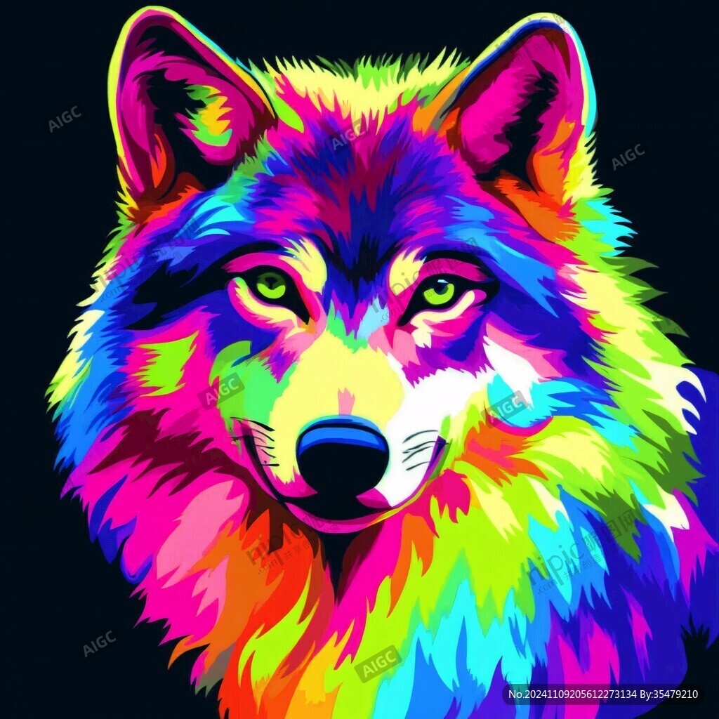 彩绘极地狼流行抽象画