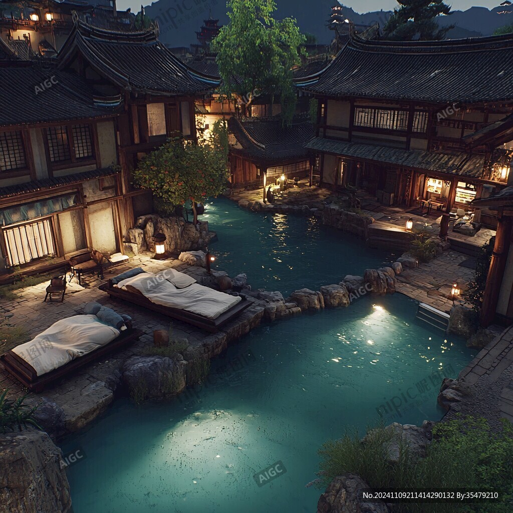 中式庭院夜景