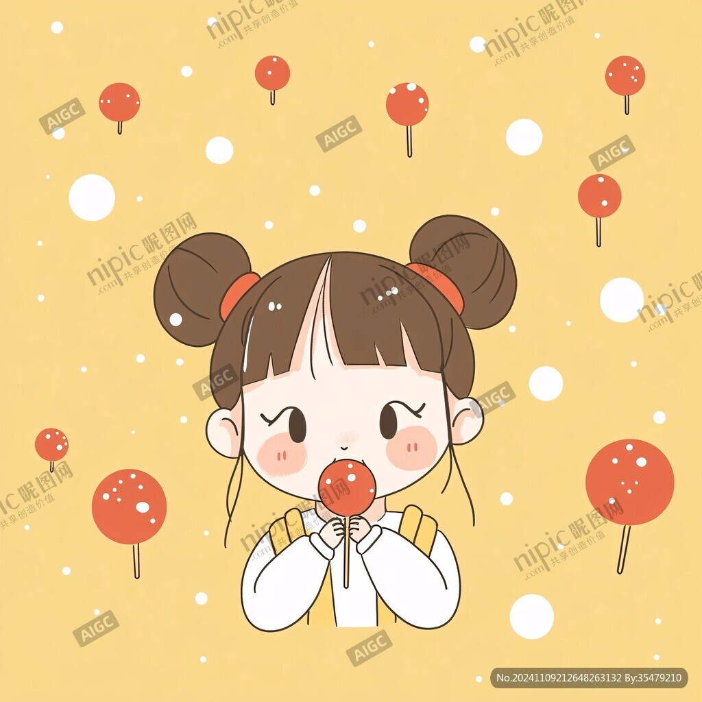 拿冰糖葫芦的小女孩