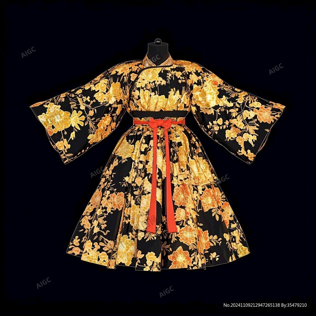 黑底团鹤如意锦袍
