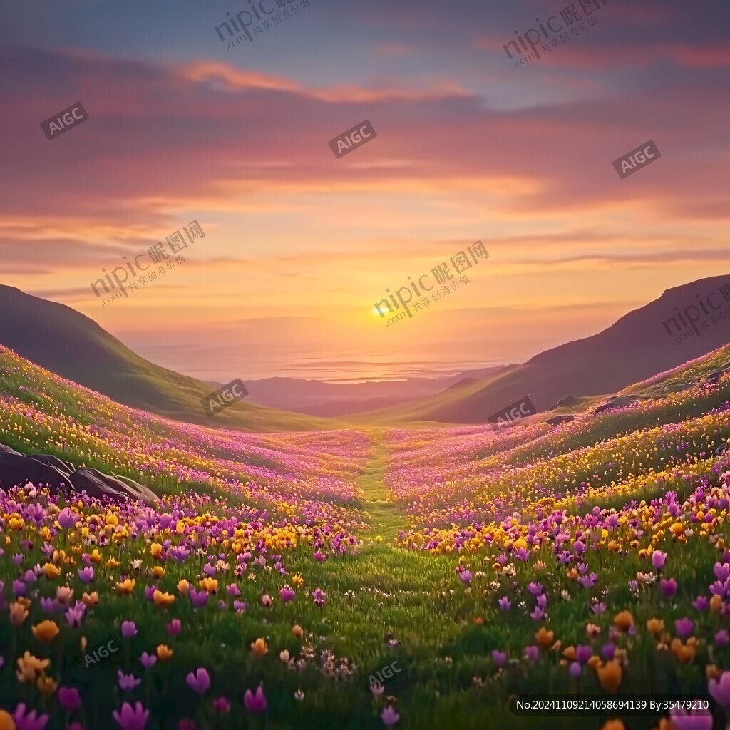 唯美夕阳花海