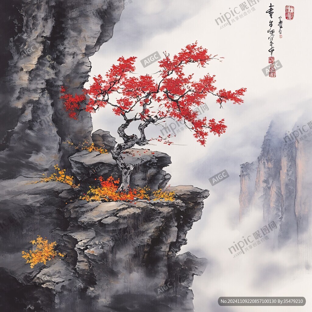 迎客松银杏山水画